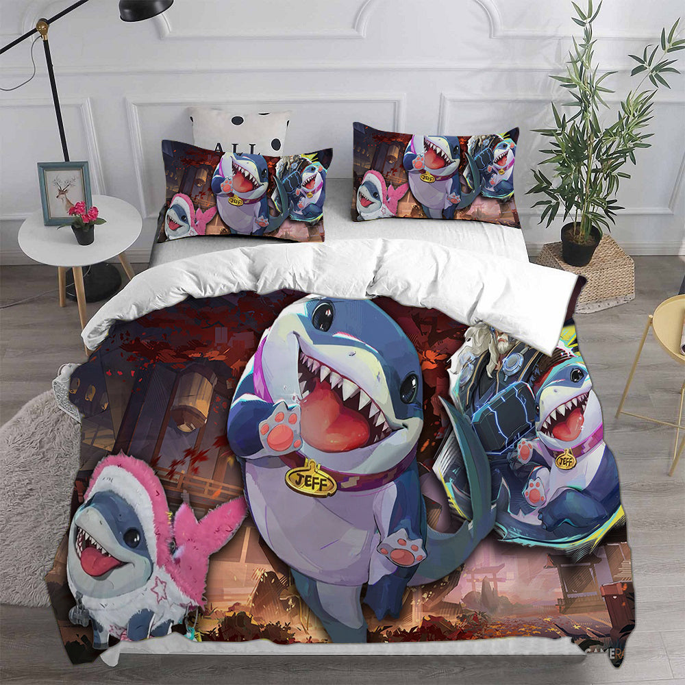 Jeff the Land Shark Cosplay Bedding Set Duvet Cover Pillowcases Halloween Home Decor