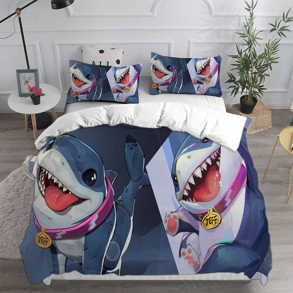 Jeff the Land Shark Cosplay Bedding Set Duvet Cover Pillowcases Halloween Home Decor