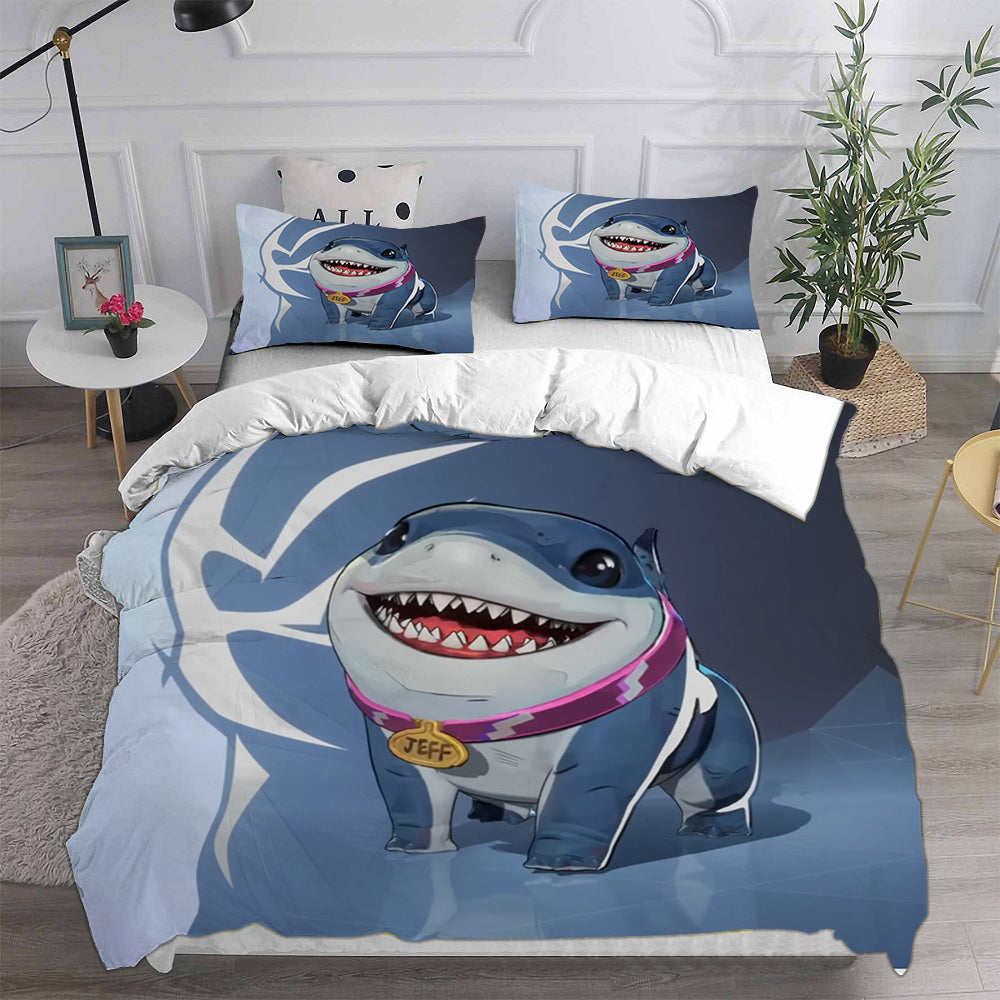 Jeff the Land Shark Cosplay Bedding Set Duvet Cover Pillowcases Halloween Home Decor