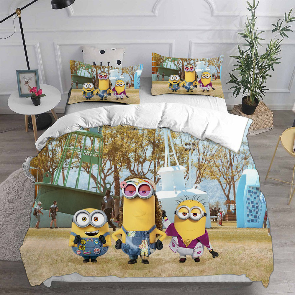 Minions Cosplay Bedding Set Duvet Cover Pillowcases Halloween Home Decor