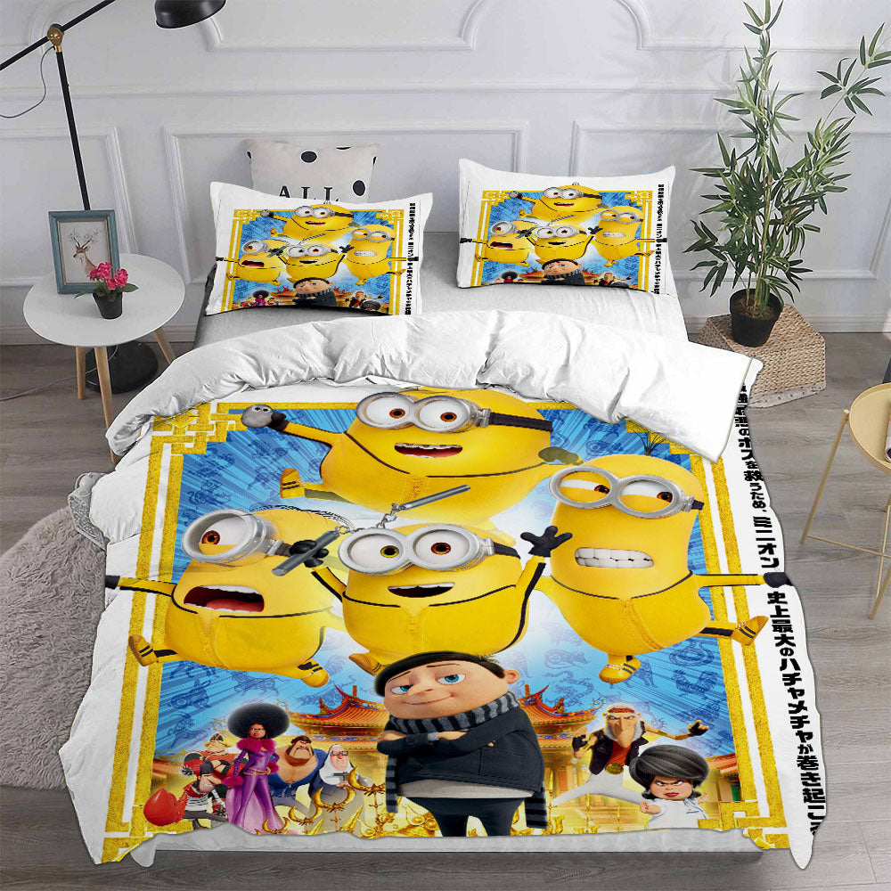 Minions The Rise of Gru Cosplay Bedding Set Duvet Cover Pillowcases Halloween Home Decor