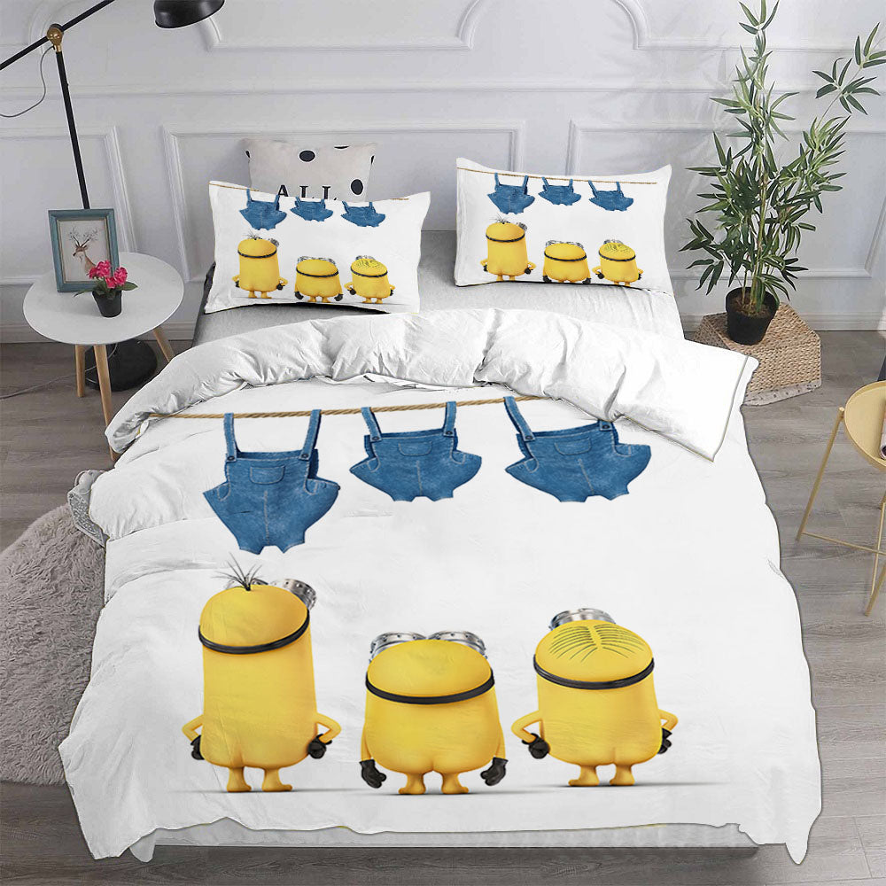 Minions The Rise of Gru Cosplay Bedding Set Duvet Cover Pillowcases Halloween Home Decor