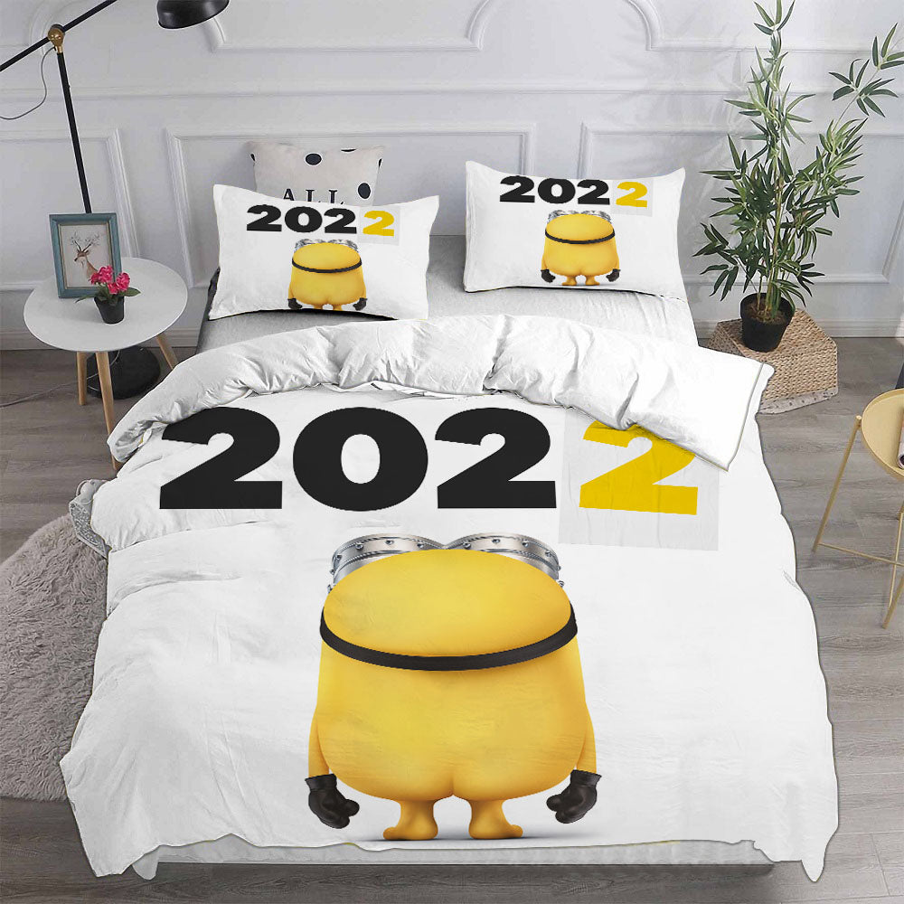 Minions The Rise of Gru Cosplay Bedding Set Duvet Cover Pillowcases Halloween Home Decor