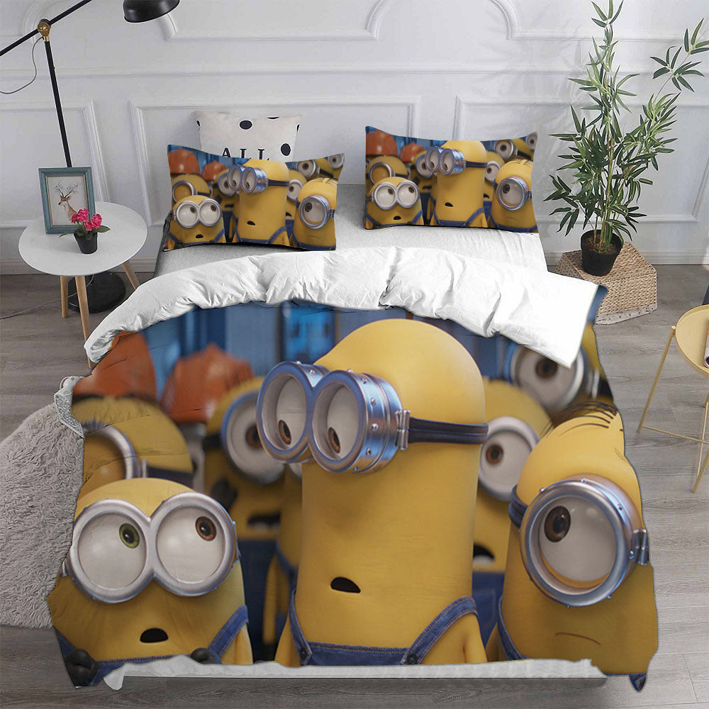 Minions The Rise of Gru Cosplay Bedding Set Duvet Cover Pillowcases Halloween Home Decor