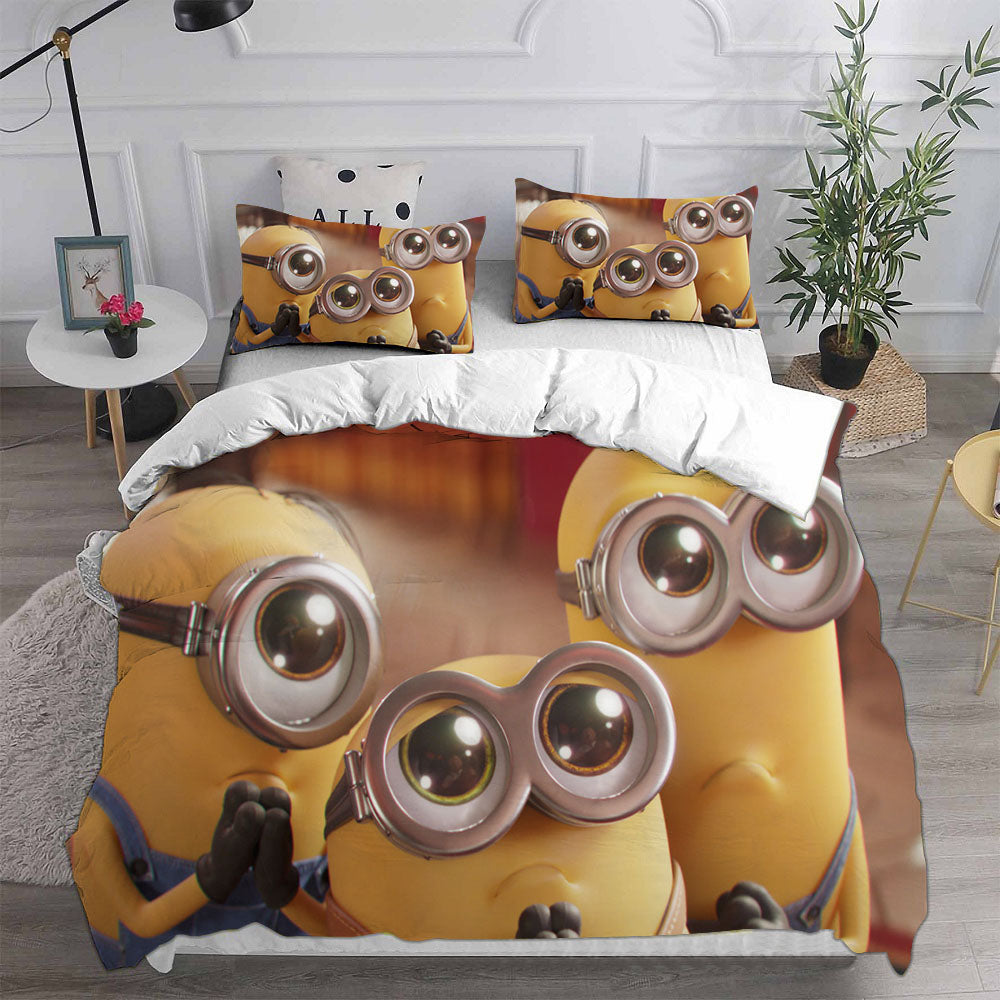 Minions The Rise of Gru Cosplay Bedding Set Duvet Cover Pillowcases Halloween Home Decor