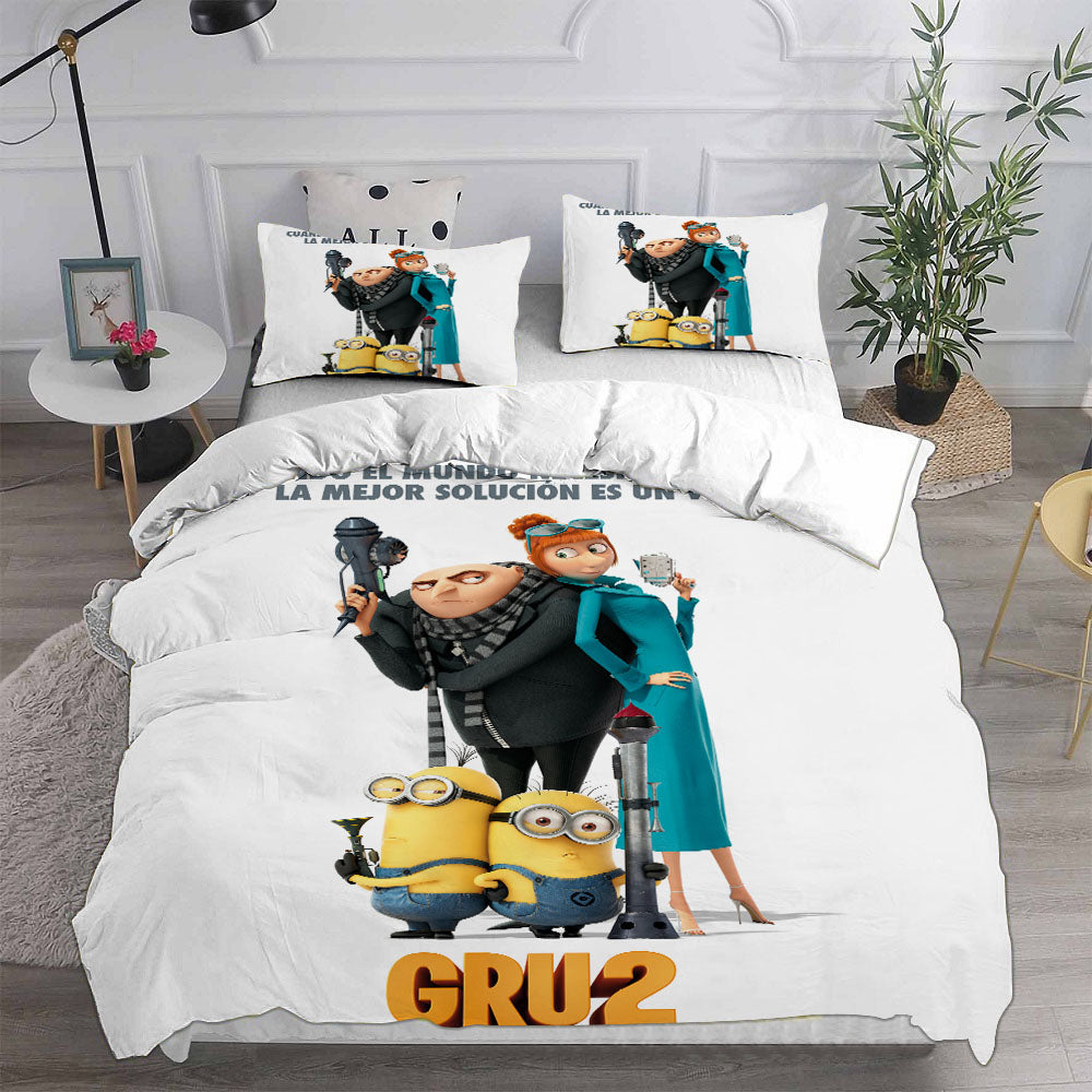 Minions The Rise of Gru Cosplay Bedding Set Duvet Cover Pillowcases Halloween Home Decor