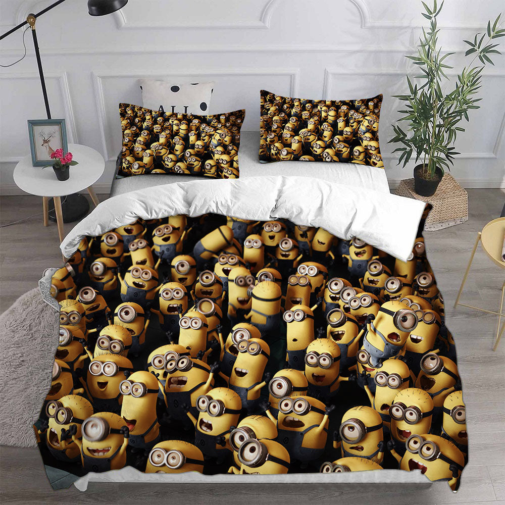 Minions The Rise of Gru Cosplay Bedding Set Duvet Cover Pillowcases Halloween Home Decor