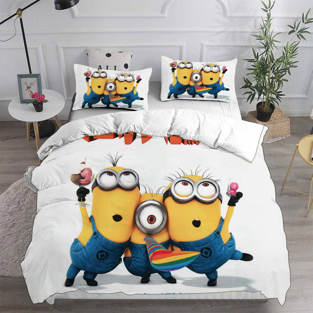 Minions The Rise of Gru Cosplay Bedding Set Duvet Cover Pillowcases Halloween Home Decor