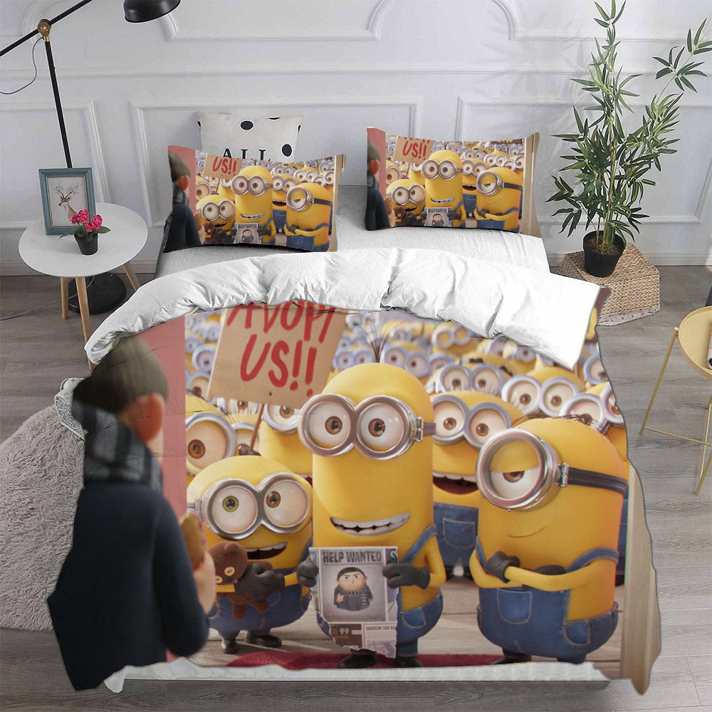 Minions The Rise of Gru Cosplay Bedding Set Duvet Cover Pillowcases Halloween Home Decor