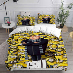 Minions The Rise of Gru Cosplay Bedding Set Duvet Cover Pillowcases Halloween Home Decor