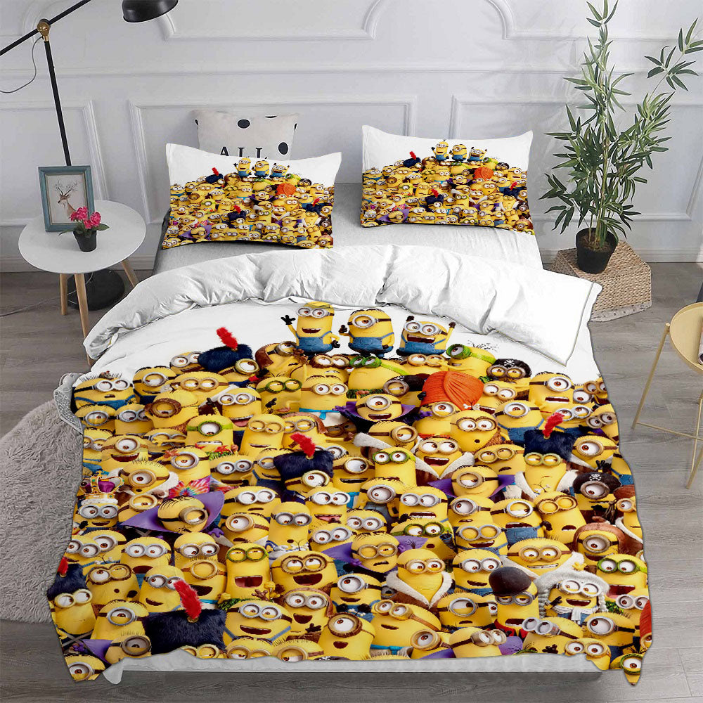 Minions The Rise of Gru Cosplay Bedding Set Duvet Cover Pillowcases Halloween Home Decor