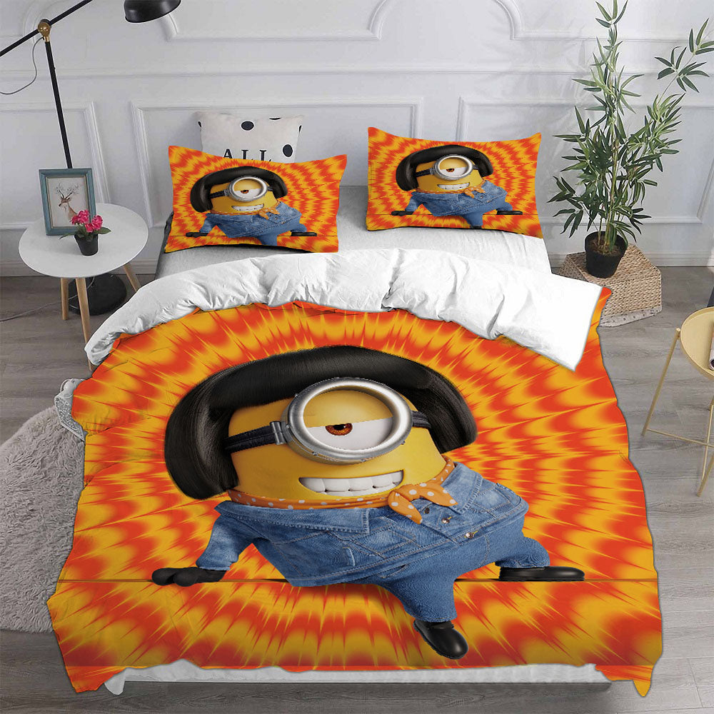 Minions The Rise of Gru Cosplay Bedding Set Duvet Cover Pillowcases Halloween Home Decor