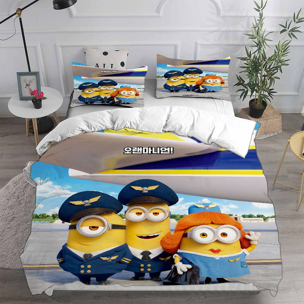 Minions The Rise of Gru Cosplay Bedding Set Duvet Cover Pillowcases Halloween Home Decor