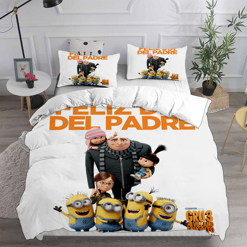 Minions The Rise of Gru Cosplay Bedding Set Duvet Cover Pillowcases Halloween Home Decor