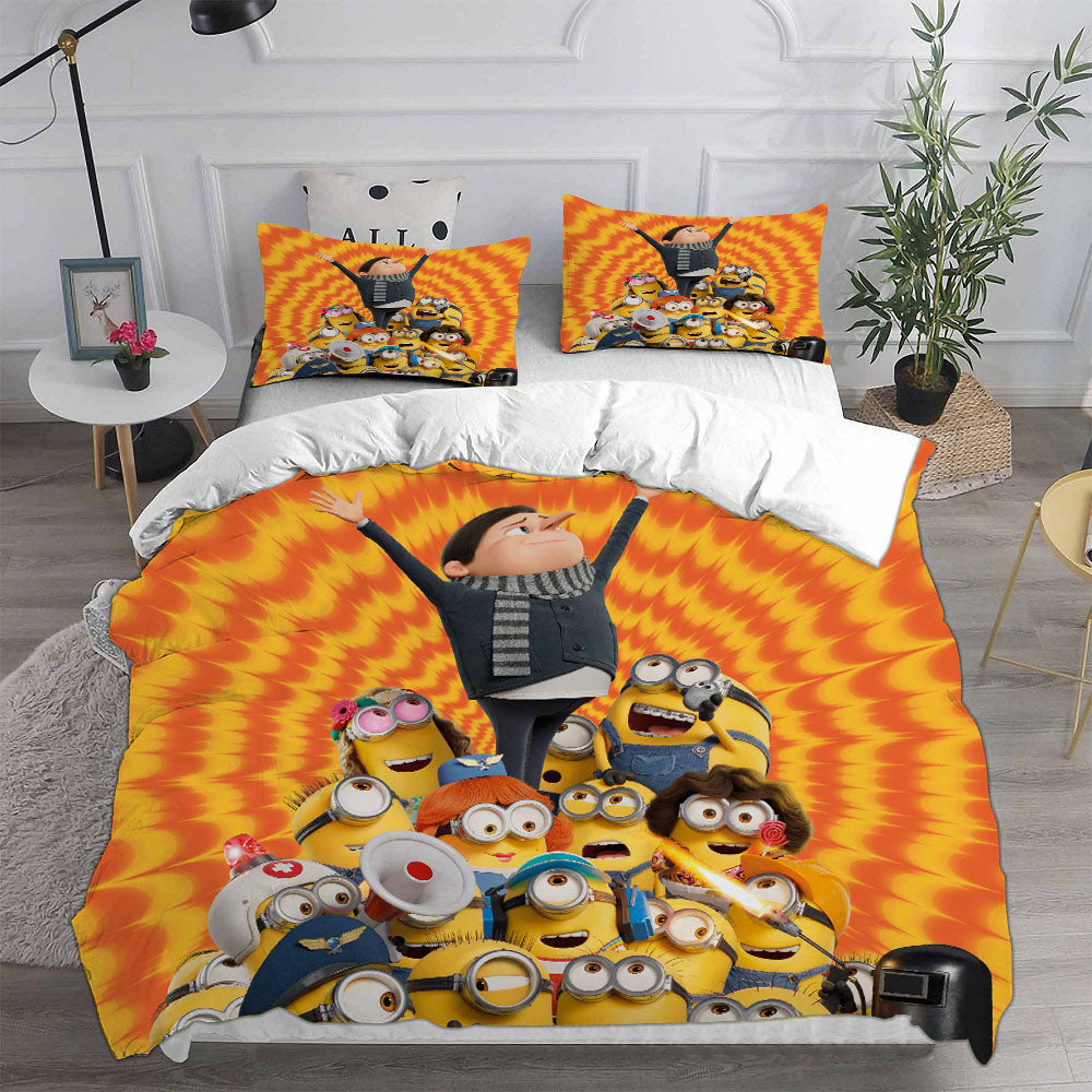 Minions The Rise of Gru Cosplay Bedding Set Duvet Cover Pillowcases Halloween Home Decor