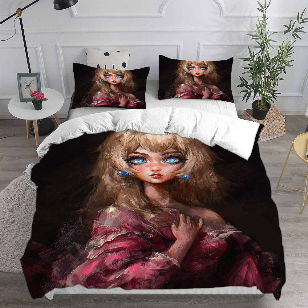 Princess Peach Cosplay Bedding Set Duvet Cover Pillowcases Halloween Home Decor