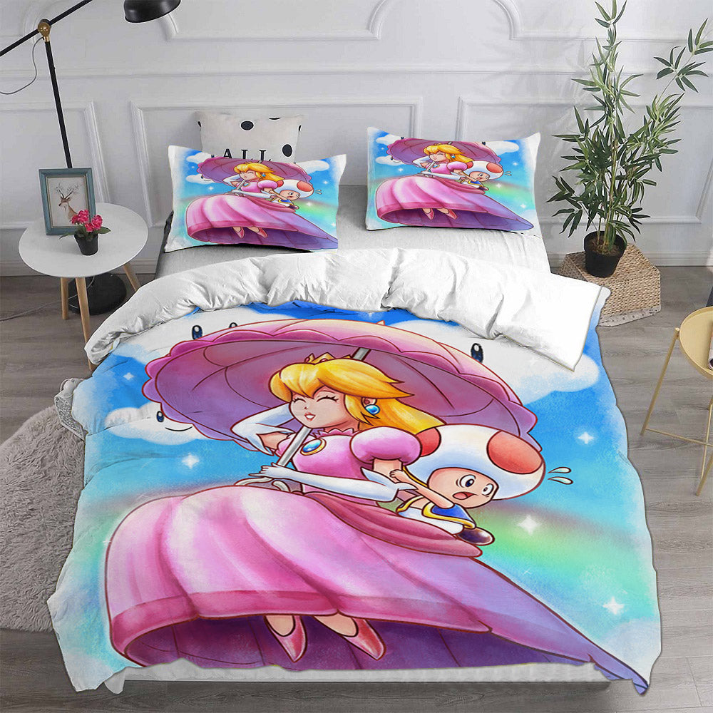 Princess Peach Cosplay Bedding Set Duvet Cover Pillowcases Halloween Home Decor