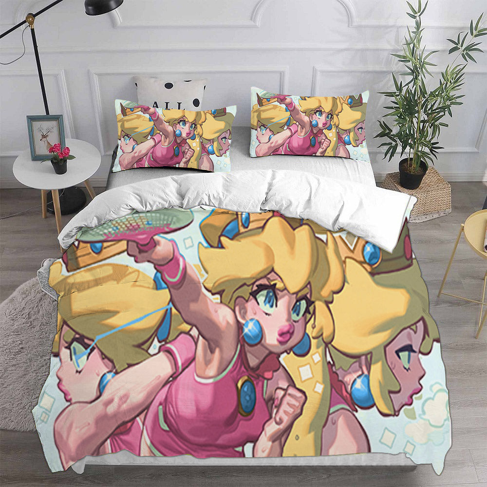 Princess Peach Cosplay Bedding Set Duvet Cover Pillowcases Halloween Home Decor