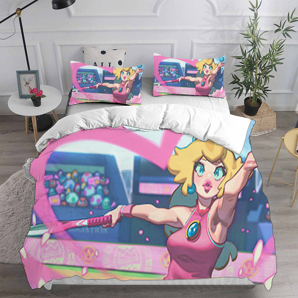 Princess Peach Cosplay Bedding Set Duvet Cover Pillowcases Halloween Home Decor