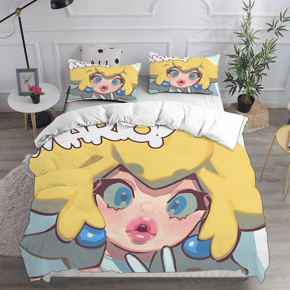 Princess Peach Cosplay Bedding Set Duvet Cover Pillowcases Halloween Home Decor