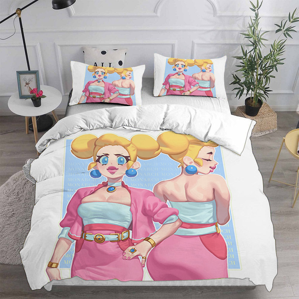 Princess Peach Cosplay Bedding Set Duvet Cover Pillowcases Halloween Home Decor