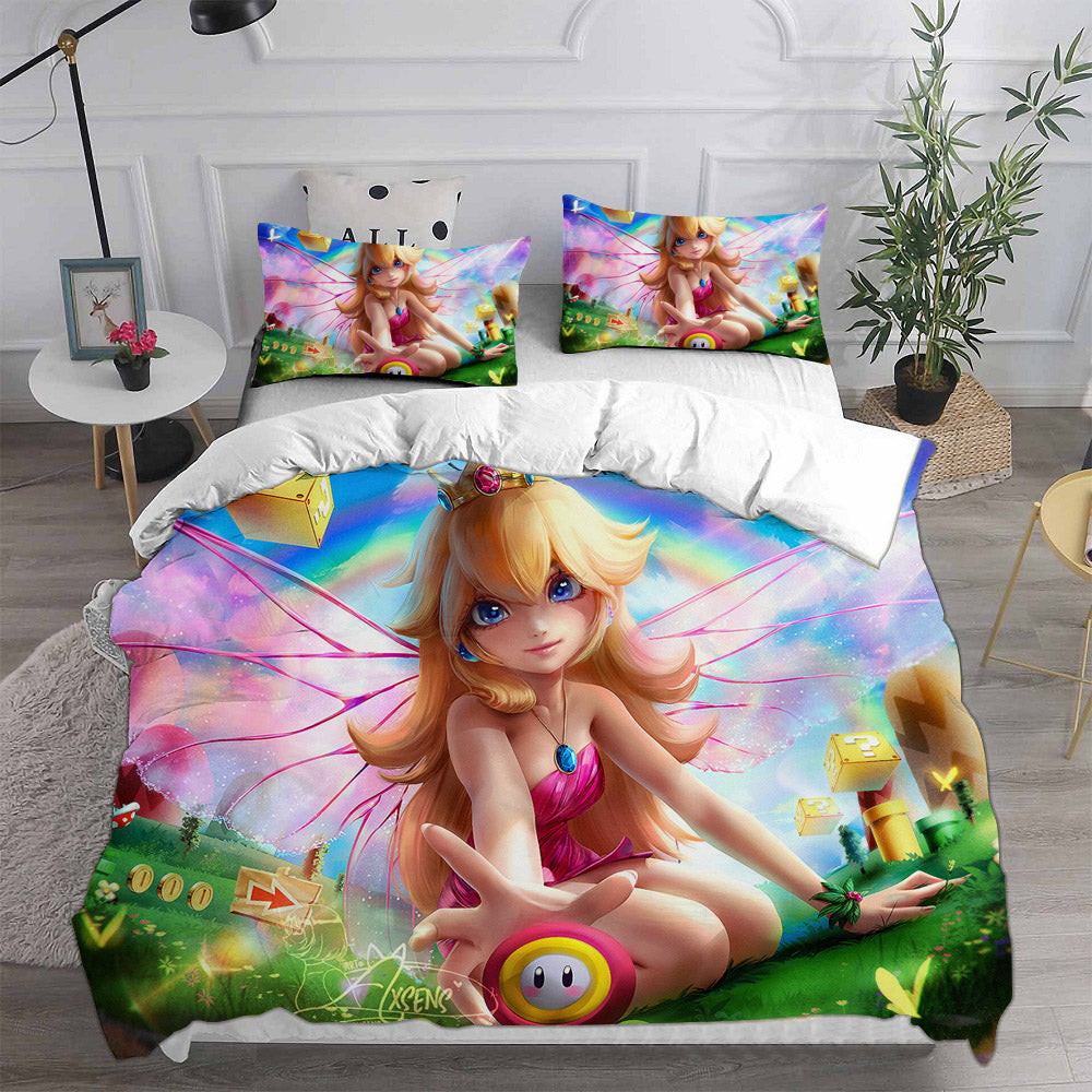 Princess Peach Cosplay Bedding Set Duvet Cover Pillowcases Halloween Home Decor