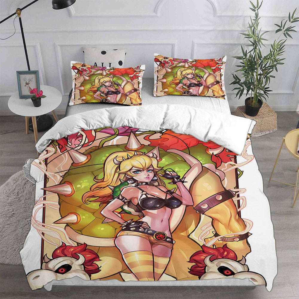 Princess Peach Cosplay Bedding Set Duvet Cover Pillowcases Halloween Home Decor