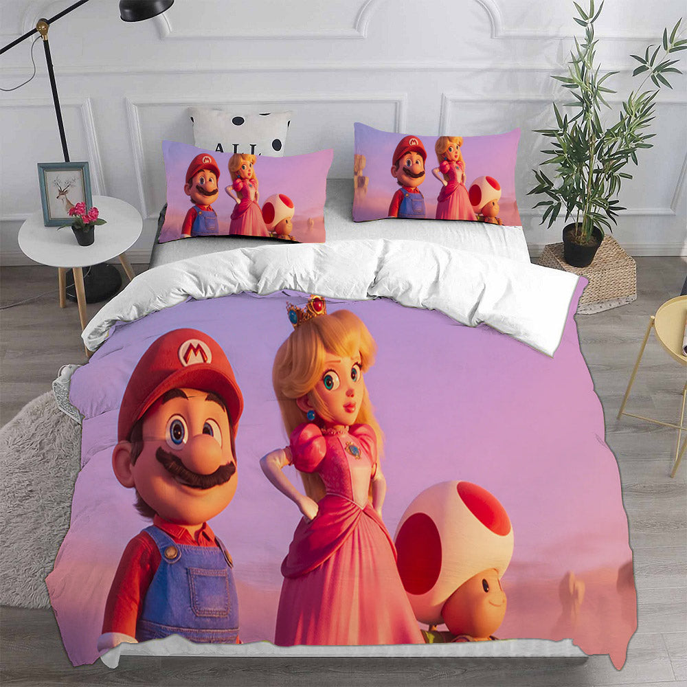 Princess Peach Cosplay Bedding Set Duvet Cover Pillowcases Halloween Home Decor