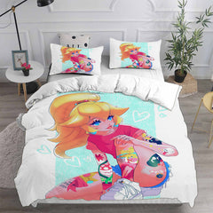 Princess Peach Cosplay Bedding Set Duvet Cover Pillowcases Halloween Home Decor