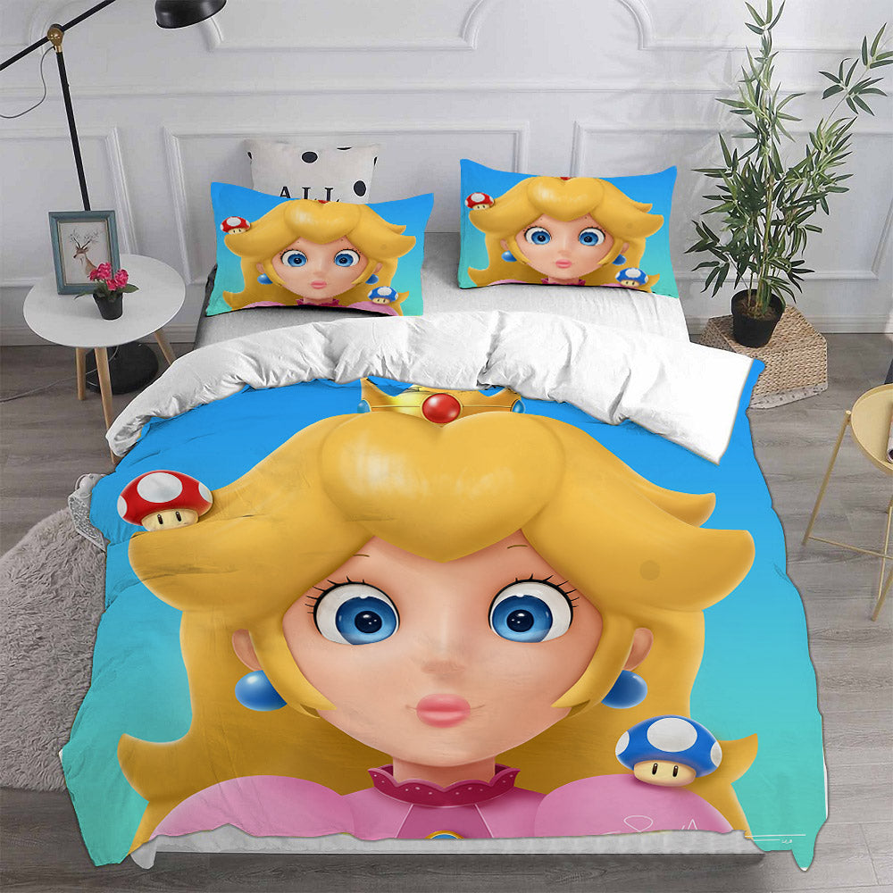 Princess Peach Cosplay Bedding Set Duvet Cover Pillowcases Halloween Home Decor