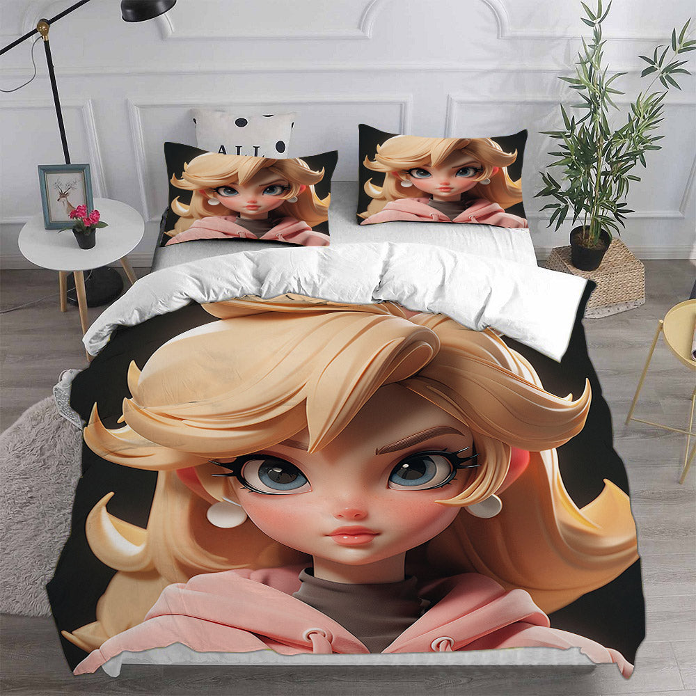 Princess Peach Cosplay Bedding Set Duvet Cover Pillowcases Halloween Home Decor