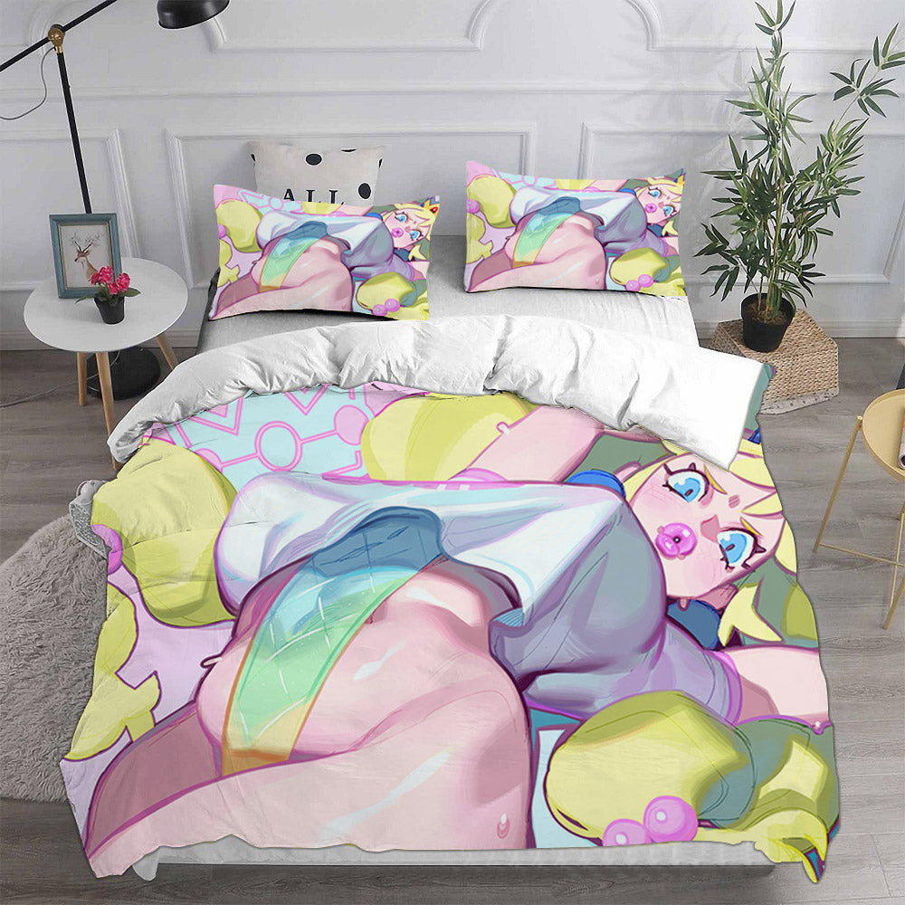 Princess Peach Cosplay Bedding Set Duvet Cover Pillowcases Halloween Home Decor