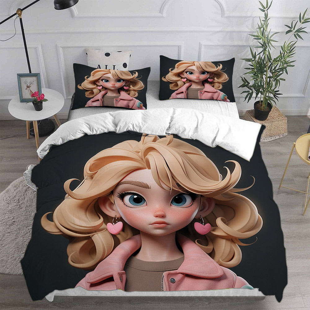 Princess Peach Cosplay Bedding Set Duvet Cover Pillowcases Halloween Home Decor