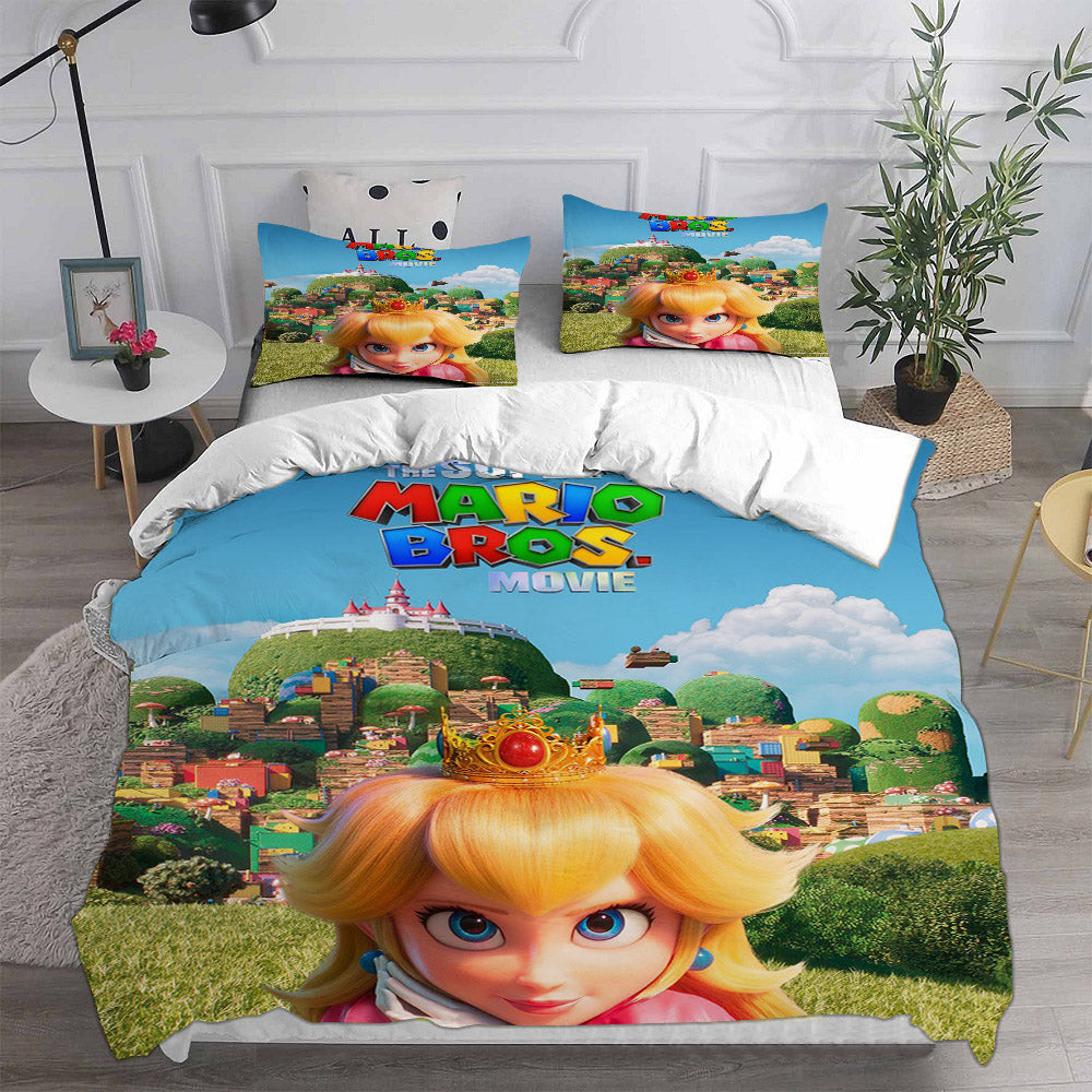 Princess Peach Cosplay Bedding Set Duvet Cover Pillowcases Halloween Home Decor