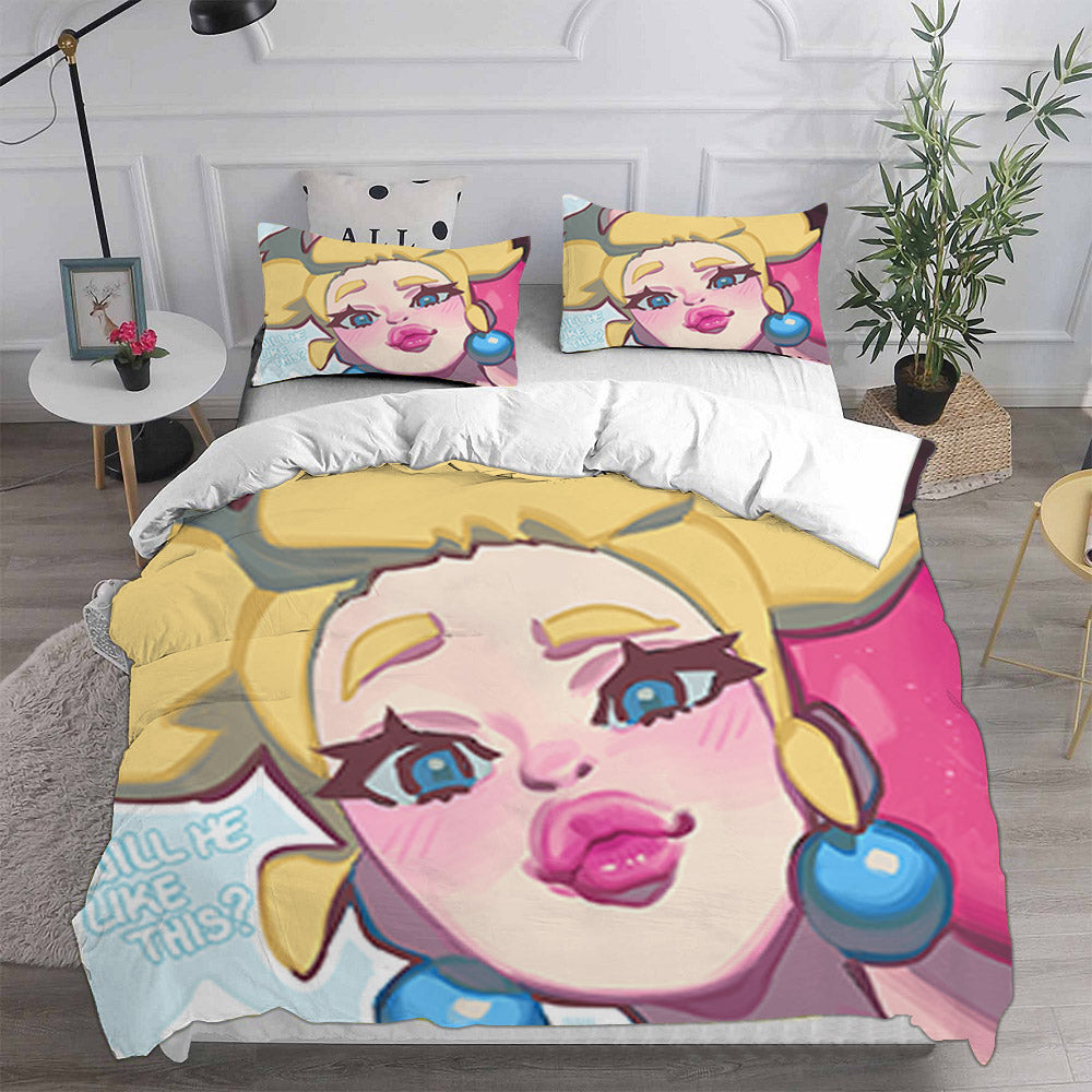 Princess Peach Cosplay Bedding Set Duvet Cover Pillowcases Halloween Home Decor