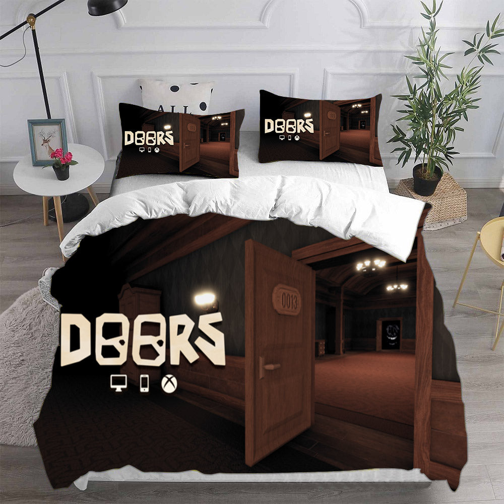 Roblox Doors Cosplay Bedding Set Duvet Cover Pillowcases Halloween Home Decor