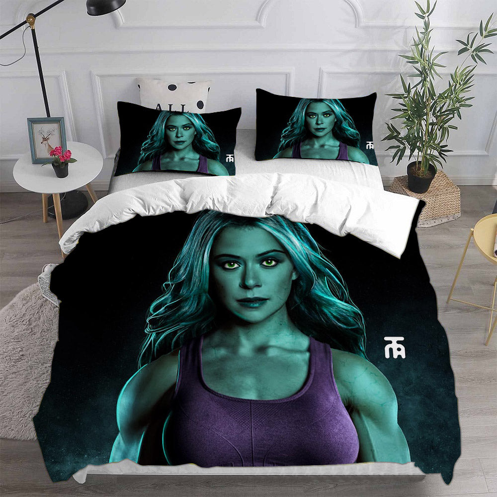 She Hulk Cosplay Bedding Set Duvet Cover Pillowcases Halloween Home Decor