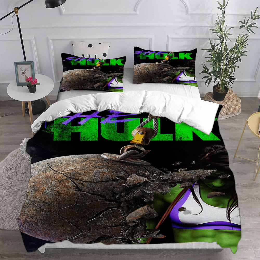 She Hulk Cosplay Bedding Set Duvet Cover Pillowcases Halloween Home Decor