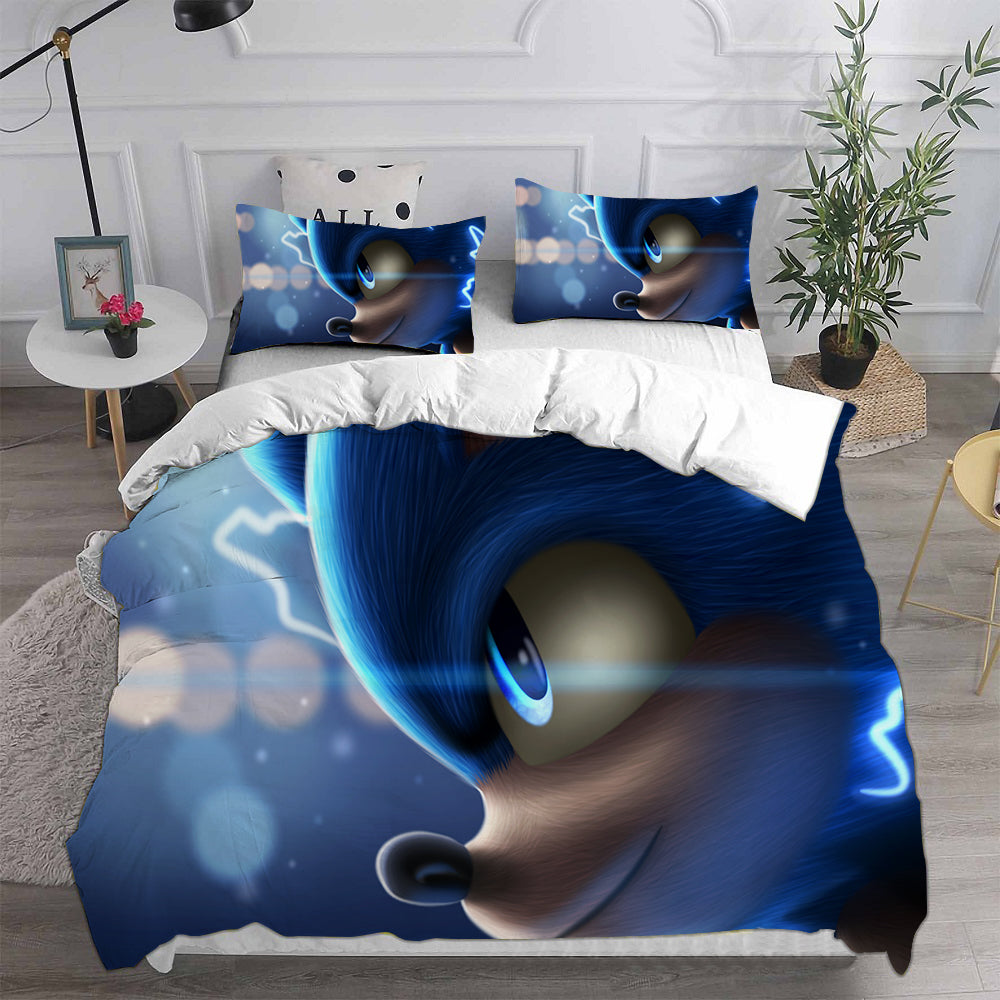 Sonic the Hedgehog Movie Cosplay Bedding Set Duvet Cover Pillowcases Halloween Home Decor