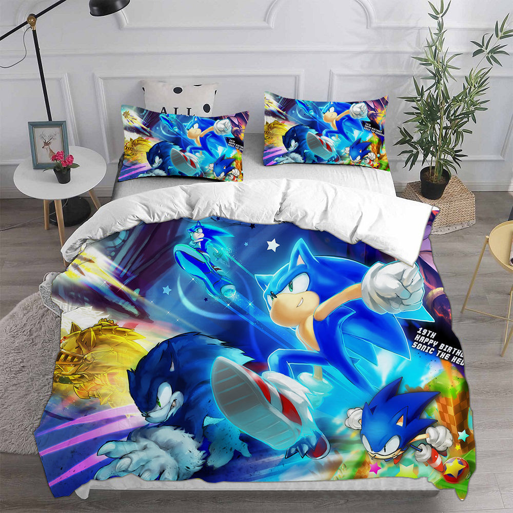 Sonic the Hedgehog Movie Cosplay Bedding Set Duvet Cover Pillowcases Halloween Home Decor