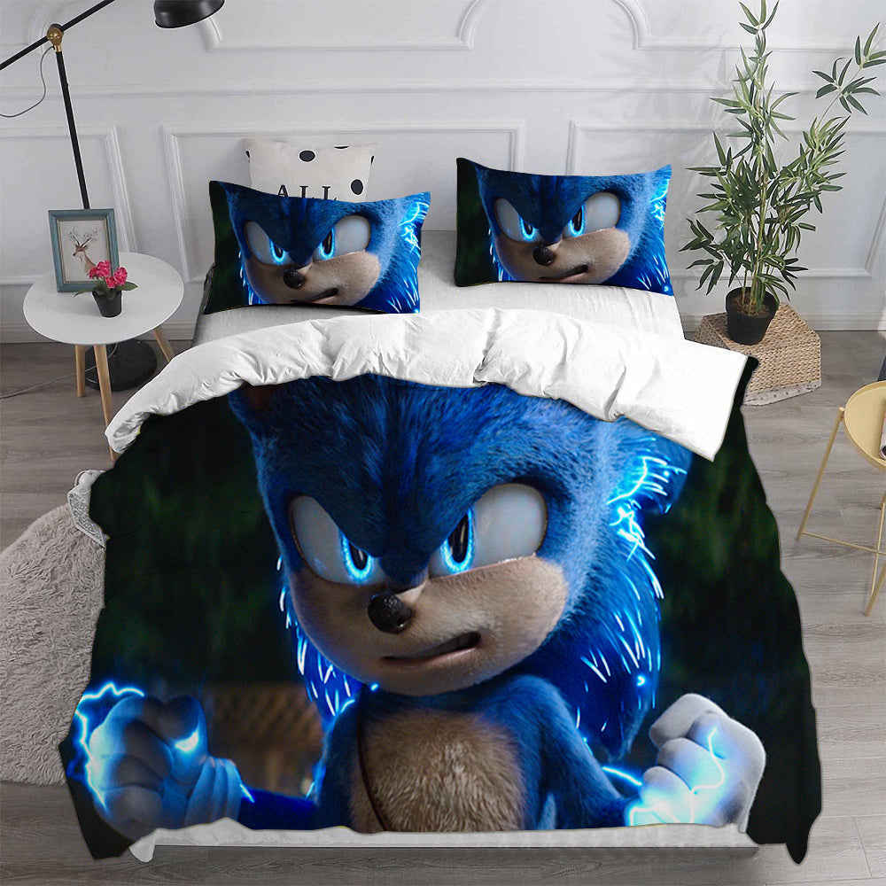 Sonic the Hedgehog Movie Cosplay Bedding Set Duvet Cover Pillowcases Halloween Home Decor