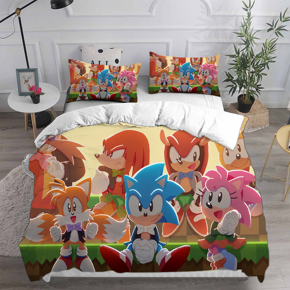 Sonic the Hedgehog Movie Cosplay Bedding Set Duvet Cover Pillowcases Halloween Home Decor