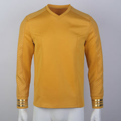 Strange New Worlds Captain Pike Gold Uniforms Startfleet Blue Red Top Shirts