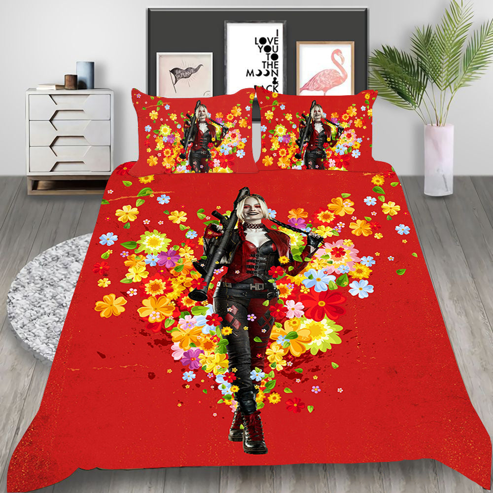 Suicide Squad 2 Harley Quinn Cosplay Bedding Set Duvet Cover Pillowcases Halloween Home Decor