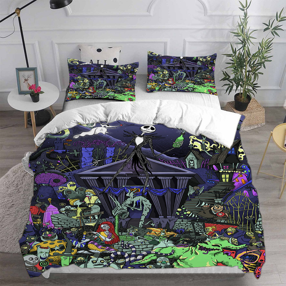 The Nightmare Before Christmas Cosplay Bedding Set Duvet Cover Pillowcases Halloween Home Decor