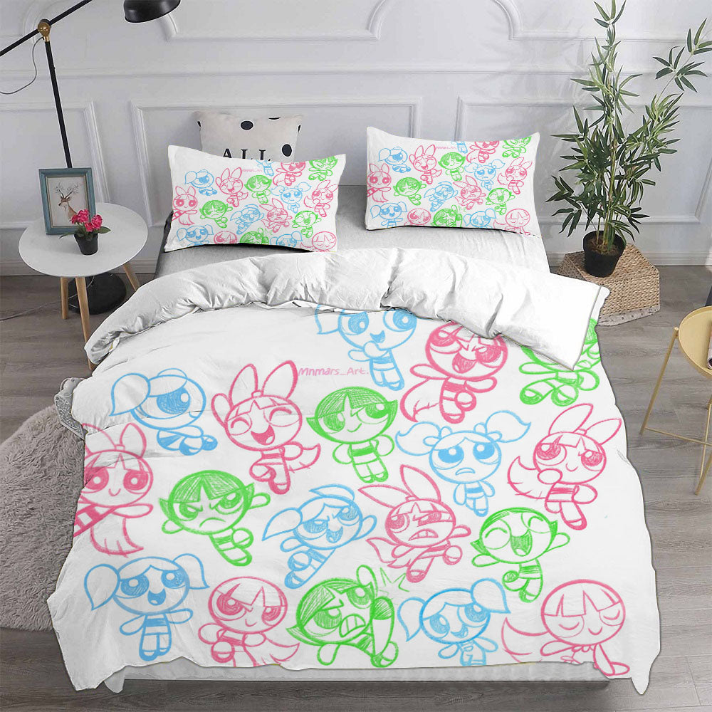 The Powerpuff Girls  Cosplay Bedding Set Duvet Cover Pillowcases Halloween Home Decor