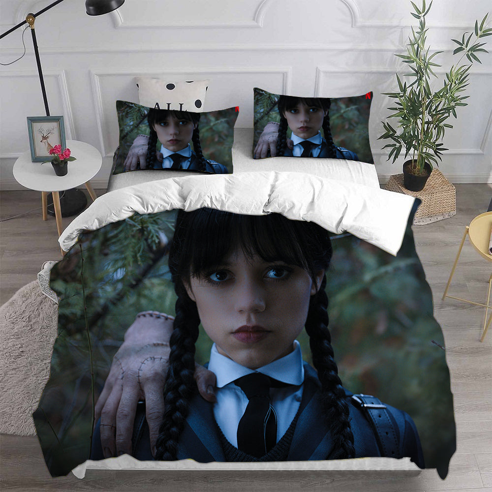 Wednesday Addams Cosplay Bedding Set Duvet Cover Pillowcases Halloween Home Decor