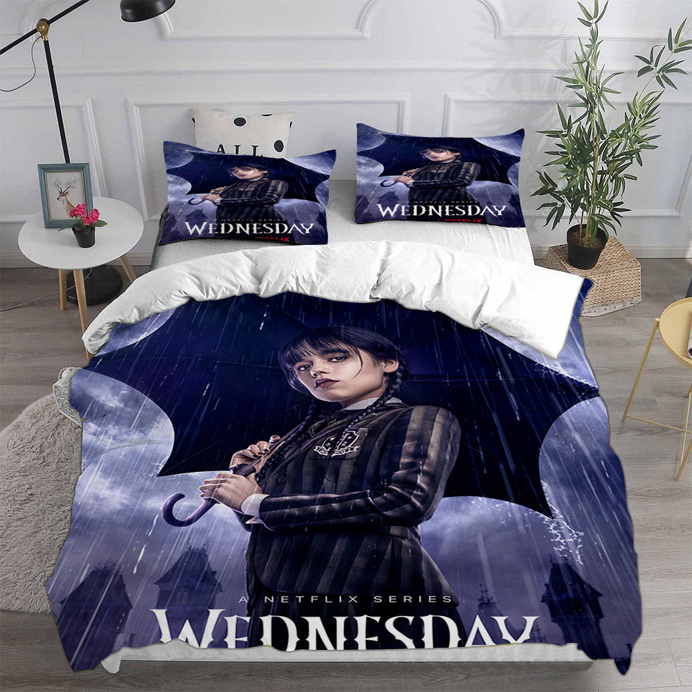 Wednesday Addams Cosplay Bedding Set Duvet Cover Pillowcases Halloween Home Decor