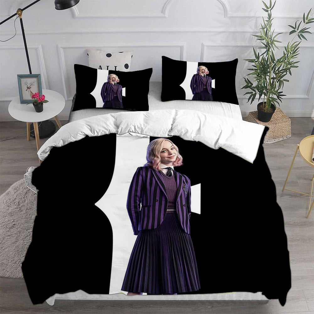 Wednesday Addams Cosplay Bedding Set Duvet Cover Pillowcases Halloween Home Decor