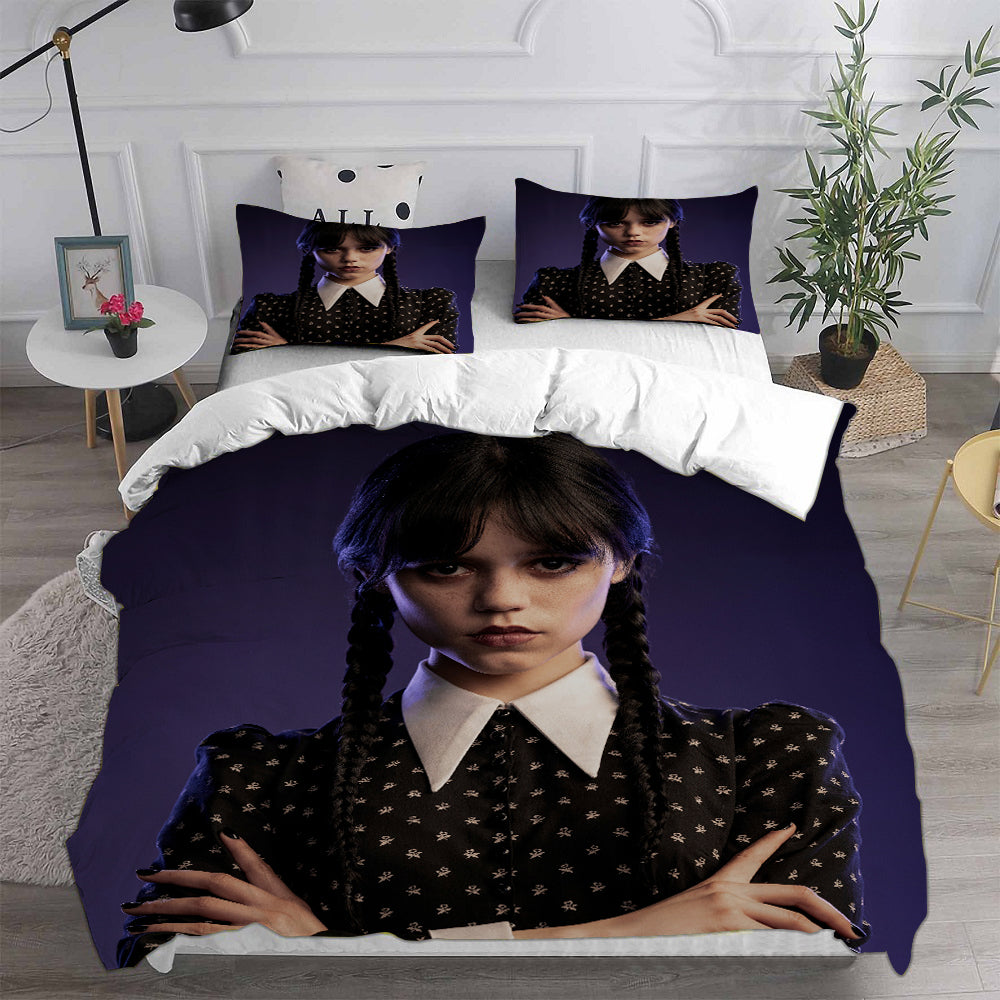 Wednesday Addams Cosplay Bedding Set Duvet Cover Pillowcases Halloween Home Decor